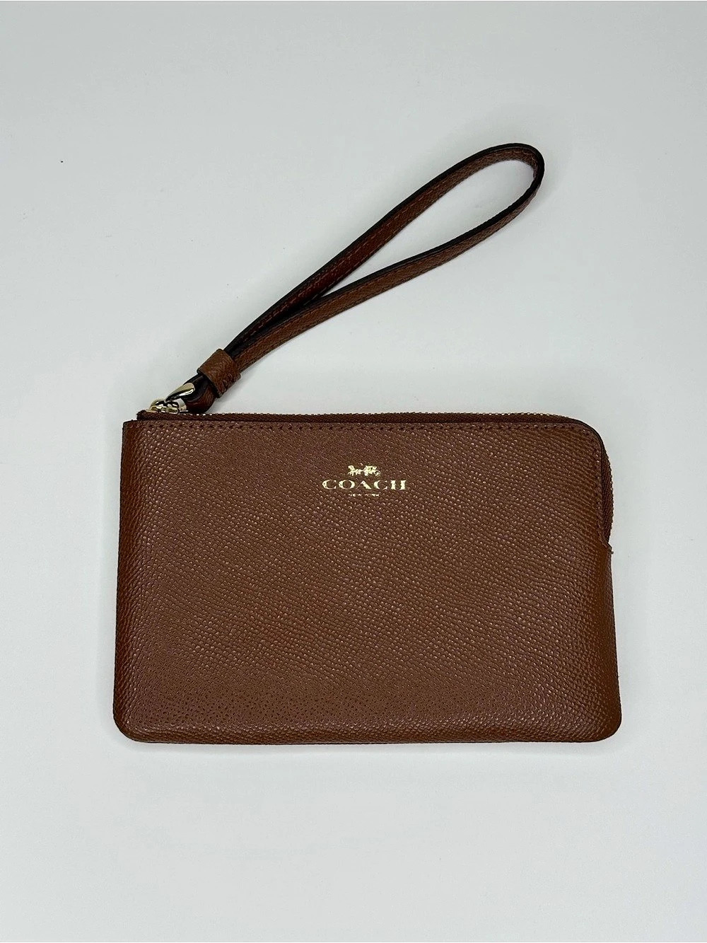 Coach Brown Crossgrain Leather Zip Wristlet Wallet Card Holder